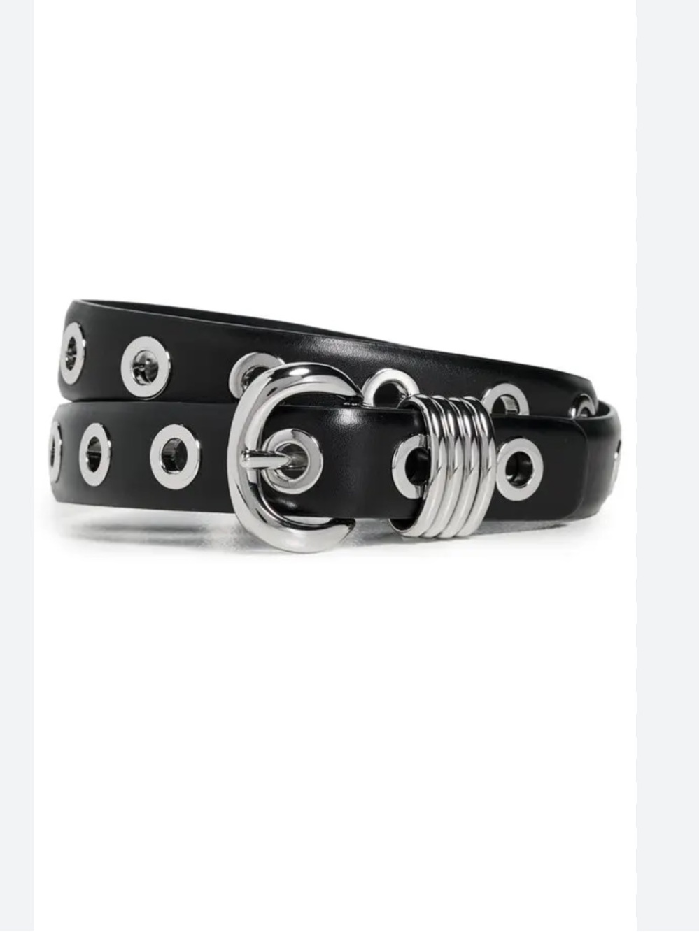 Madewell Black Leather Eyelet Belt with Silver Hardware